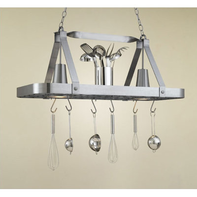 Sterling Rectangular Hanging Pot Rack with 2 Lights