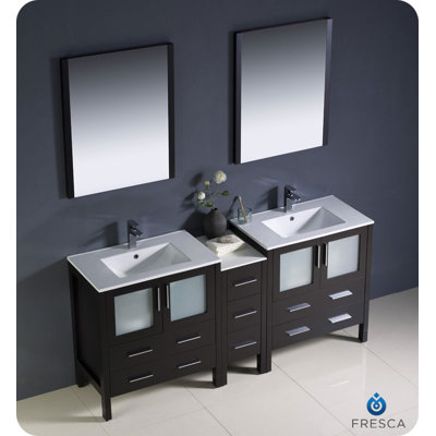 Fresca Torino 72" Modern Double Sink Bathroom Vanity with Side Cabinet and Undermount Sinks