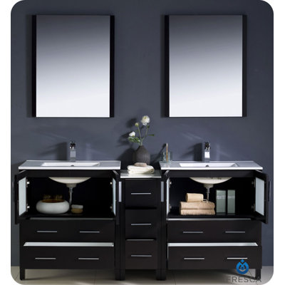 Fresca Torino 72" Modern Double Sink Bathroom Vanity with Side Cabinet and Undermount Sinks