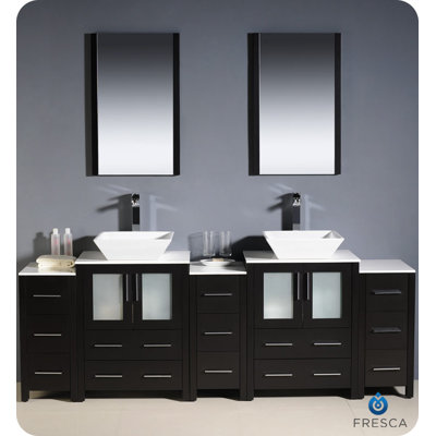 Fresca Torino 84" Modern Double Sink Bathroom Vanity with 3 Side Cabinets and Vessel Sinks