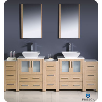 Fresca Torino 84" Modern Double Sink Bathroom Vanity with 3 Side Cabinets and Vessel Sinks