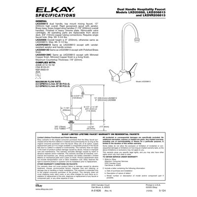 Elkay Deck Mount Double Handle Centerset Bar/Hospitality Faucet