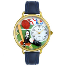 Whimsical WatchesUnisex Baseball Navy Blue Leather and Goldtone Watch in Gold-image