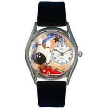 Whimsical WatchesWomen\'s Bowling Black Leather and Silvertone Watch in Silver-image