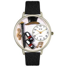Whimsical WatchesUnisex Tap Dancing Black Skin Leather and Silvertone Watch in Silver-image