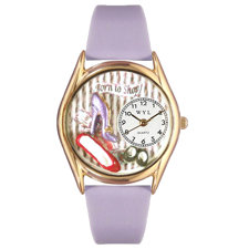 Whimsical WatchesWomen\'s Shoe Shopper Lavender Leather and Gold Tone Watch-image