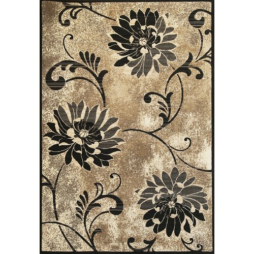 KAS Oriental Rugs Onyx Beige/Black Flora Rug