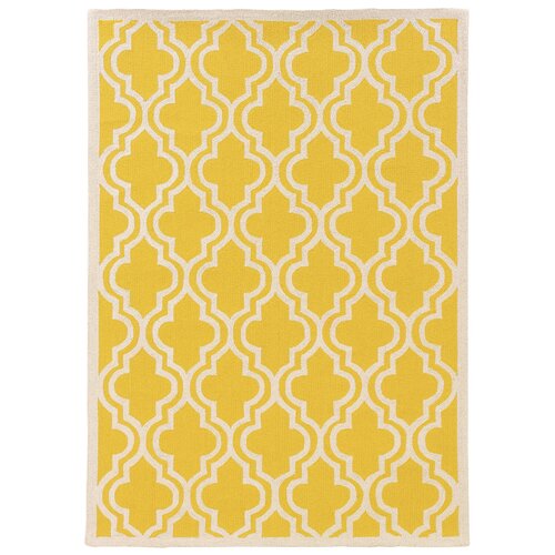 Linon Rugs Silhouette Quatrefoil Yellow & Ivory Area Rug